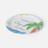 Aangepast strand voor schatten met palmboom papieren bordje (Gekanteld)