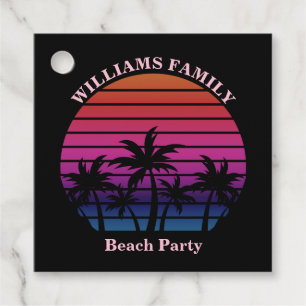 Aangepast strandfeest tropische zonsondergang palm bedankjes labels