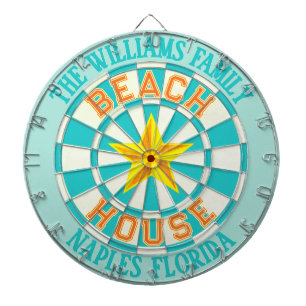 Aangepast strandhuis - turquoise aqua en gele ster dartbord