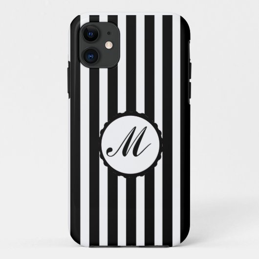 Aangepast stripeswitMonogram zwart en wit Case-Mate iPhone Case (Achterkant)