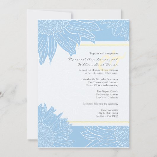 aangepast:Sunflower Wedding Invite: Geel en Lt Bla Kaart (Voorkant)