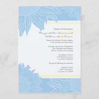 aangepast:Sunflower Wedding Invite: Geel en Lt Bla Kaart