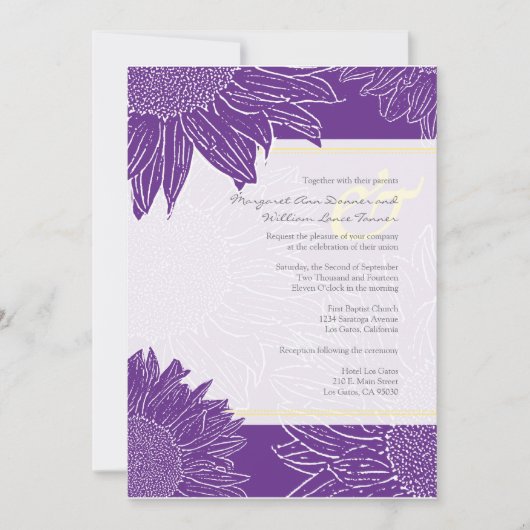 aangepast:Sunflower Wedding Invite: Geel Paars526 Kaart (Voorkant)
