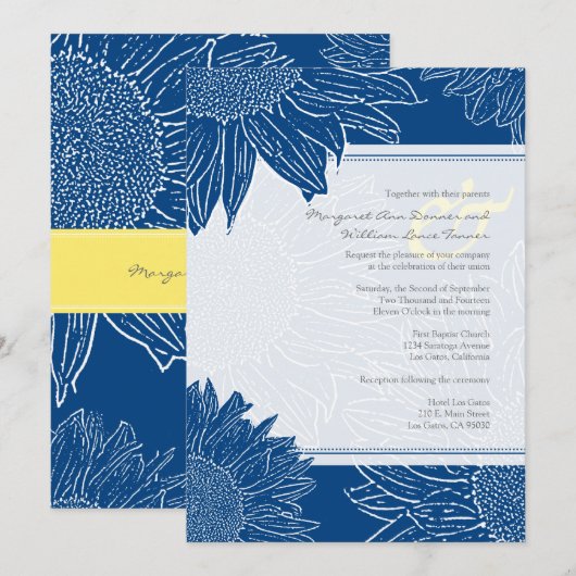 aangepast:Sunflower Wedding Invite: Navy dot&Yello Kaart (Voorkant / Achterkant)
