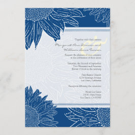 aangepast:Sunflower Wedding Invite: Navy dot&Yello Kaart