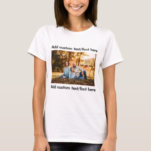 Aangepast T-shirt voor vrouwen met foto- en teksto (Voorkant)