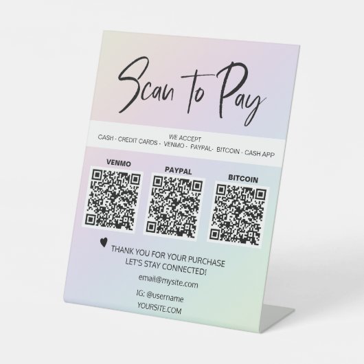 *~* Aangepast - Tafeltent QR 3 BETALING Tafelblad Reclamebord Met Voetstuk (Voorkant)