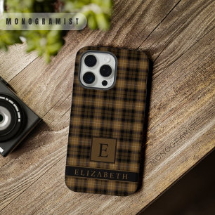 Aangepast Tan Bruin Zwart Geruit Patroon iPhone 15 Pro Max Case