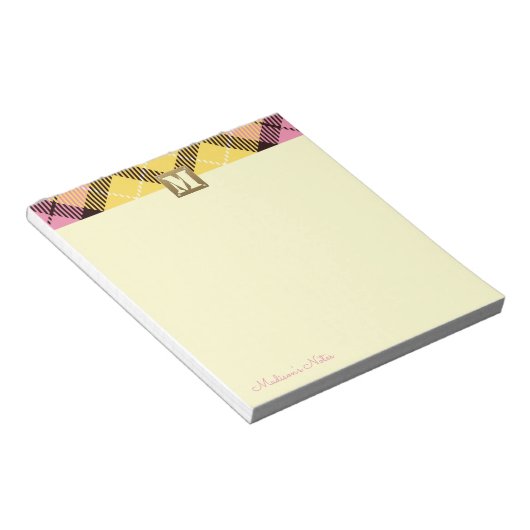 Aangepast Tartanleder-tekenmonogram voor tapepanne Notitieblok (Schuin)