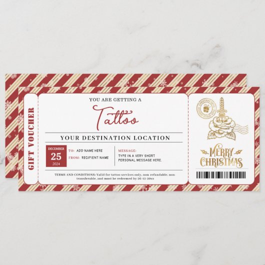 Aangepast Tattoo Kerst Ticket Certificaat Voucher Kaart (Voorkant / Achterkant)