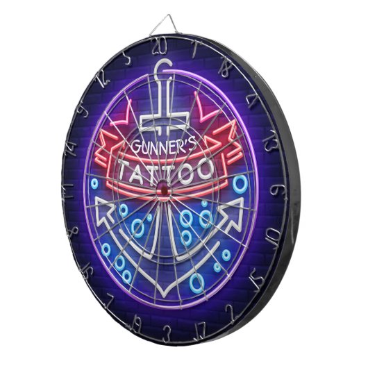 Aangepast Tattoo kopen Nautical Neon Sign Style Dartbord (Voorkant Rechts)