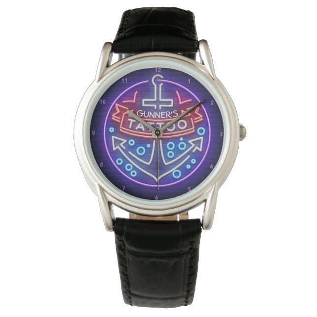 Aangepast Tattoo kopen Nautical Neon Sign Style Horloge (Voorkant)