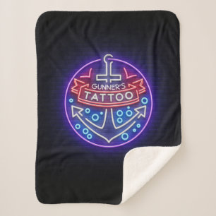 Aangepast Tattoo kopen Nautical Neon Sign Style Sherpa Deken