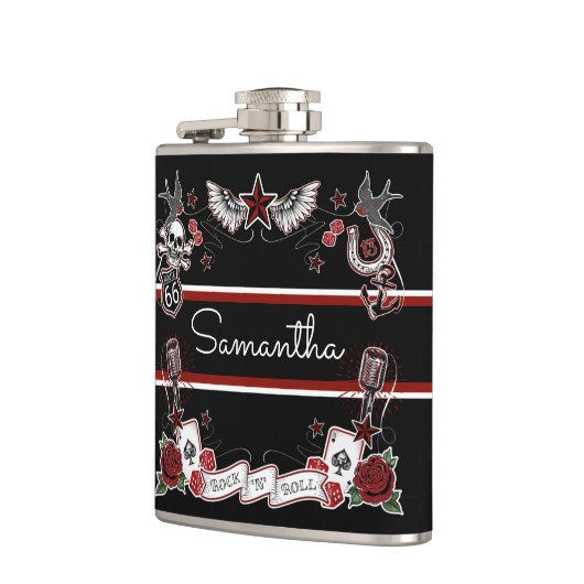 Aangepast Tattoo voor Rockabilly Rock & Roll Micro Heupfles (Links)