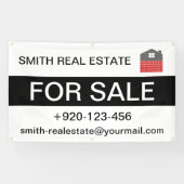 Aangepast te koop vastgoed logo telefoon e-mail spandoek (Horizontaal)