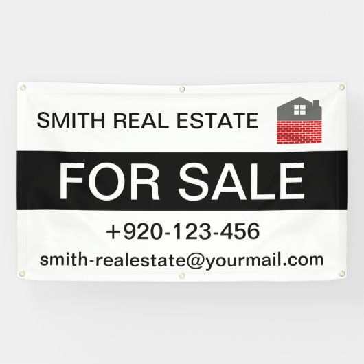 Aangepast te koop vastgoed logo telefoon e-mail spandoek (Horizontaal)