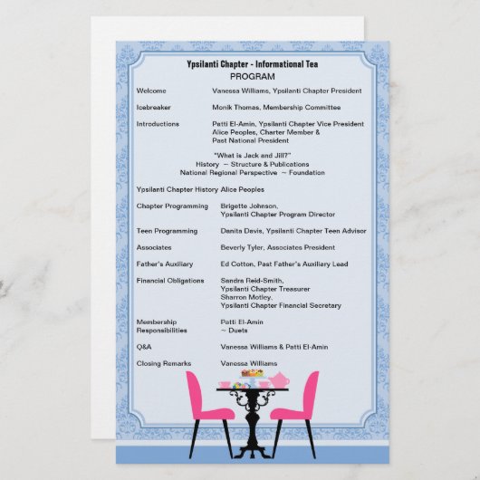 Aangepast Tea Party-programma Briefpapier (Voorkant / Achterkant)