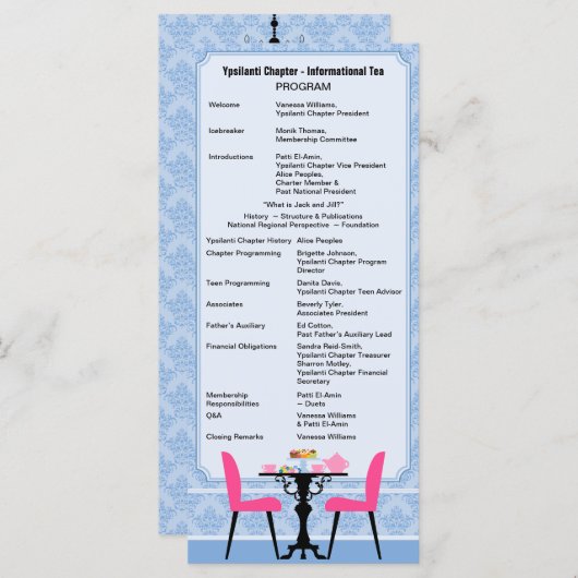 Aangepast Tea Party-programma Programmakaart (Voorkant / Achterkant)