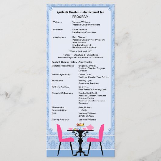 Aangepast Tea Party-programma Programmakaart (Voorkant)