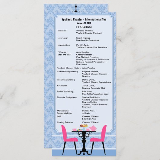 Aangepast Tea Party-programma V2 Programmakaart (Voorkant / Achterkant)