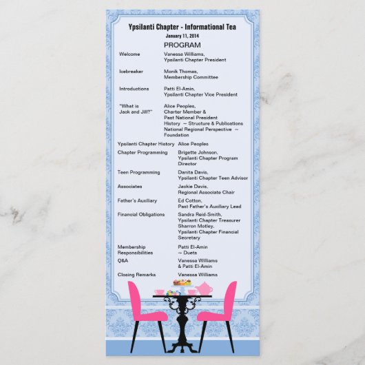 Aangepast Tea Party-programma V2 Programmakaart (Voorkant)