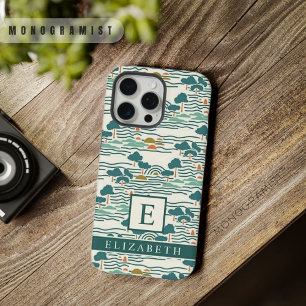 Aangepast Teal Groen Wit Blauw Abstract Patroon iPhone 15 Pro Max Case