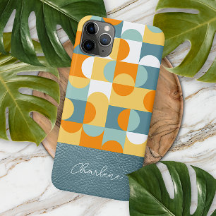 Aangepast Teal Seafoam Groen Oranje Retro Kunstpat iPhone 16 Pro Max Hoesje