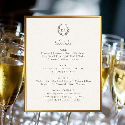 Aangepast teken Monogram Bruiloft Drinken Menu Gro Poster