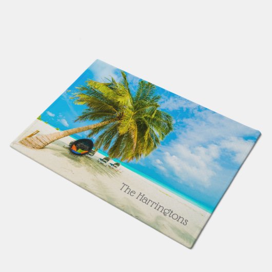 Aangepast tekstbalkje op Maldiven stranddeur Deurmat (Schuin)