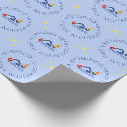 Aangepast tekstblauw op jaardag zwemmer cadeaupapier