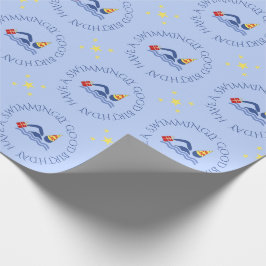 Aangepast tekstblauw op jaardag zwemmer cadeaupapier
