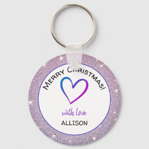 Aangepast teksthart Licht Paars Glitter Pastel Cut Sleutelhanger