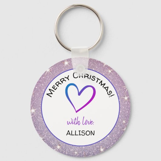 Aangepast teksthart Licht Paars Glitter Pastel Cut Sleutelhanger (Voorkant)