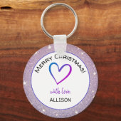 Aangepast teksthart Licht Paars Glitter Pastel Cut Sleutelhanger (Voorkant)
