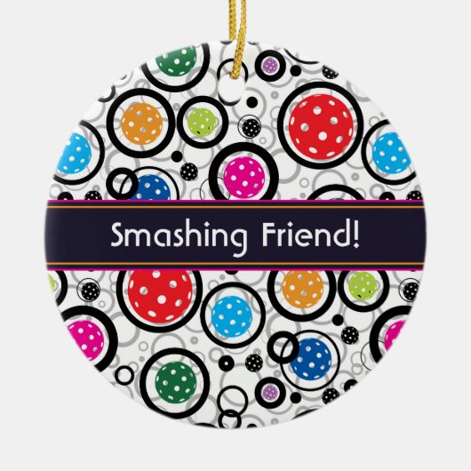 Aangepast tekstpatroon met Pickleballen Keramisch Ornament (Voorkant)