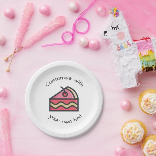 Aangepast tekstsegment van de Cute Pink Cake Papieren Bordje (Feest)