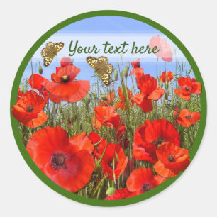 Aangepast tekstveld voor kleurrijke papaver ronde sticker