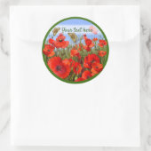 Aangepast tekstveld voor kleurrijke papaver ronde sticker (Tas)