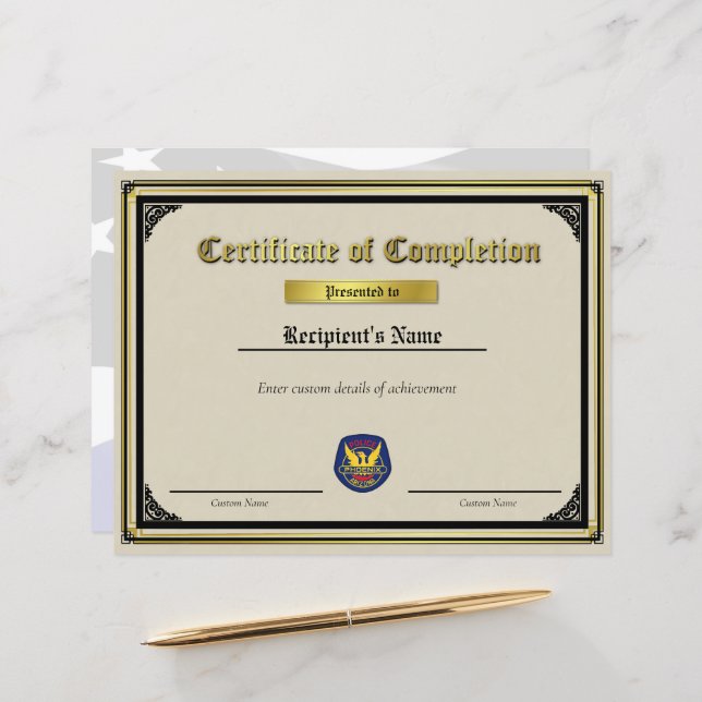 Aangepast thin Blue Line Patch Certificate (Voorkant / Achterkant in situ)