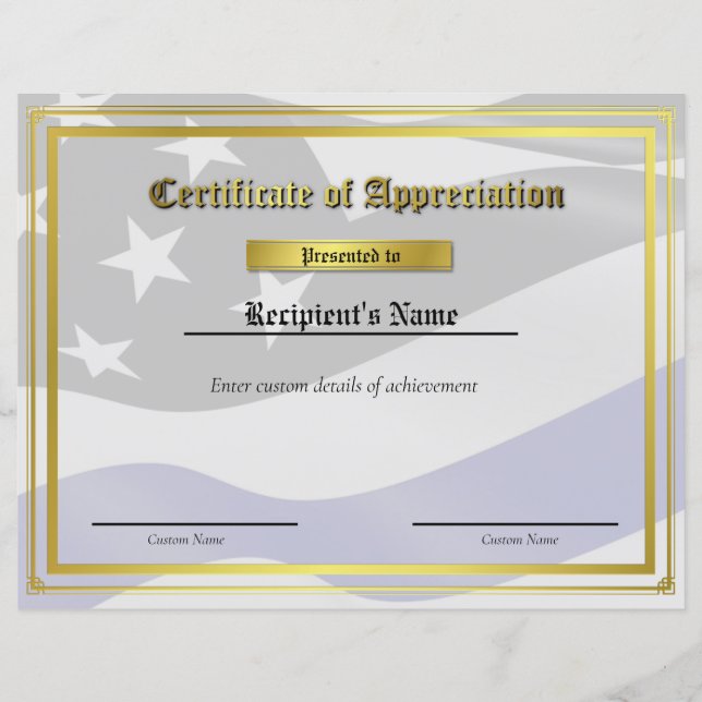 Aangepast thin blue line-vlaggencertificaat (Voorkant)