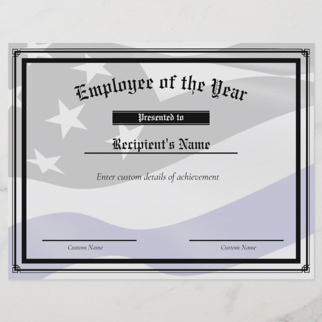 Aangepast thin blue line-vlaggencertificaat (Voorkant)