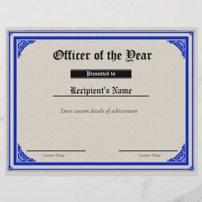 Aangepast thin blue line-vlaggencertificaat (Voorkant)