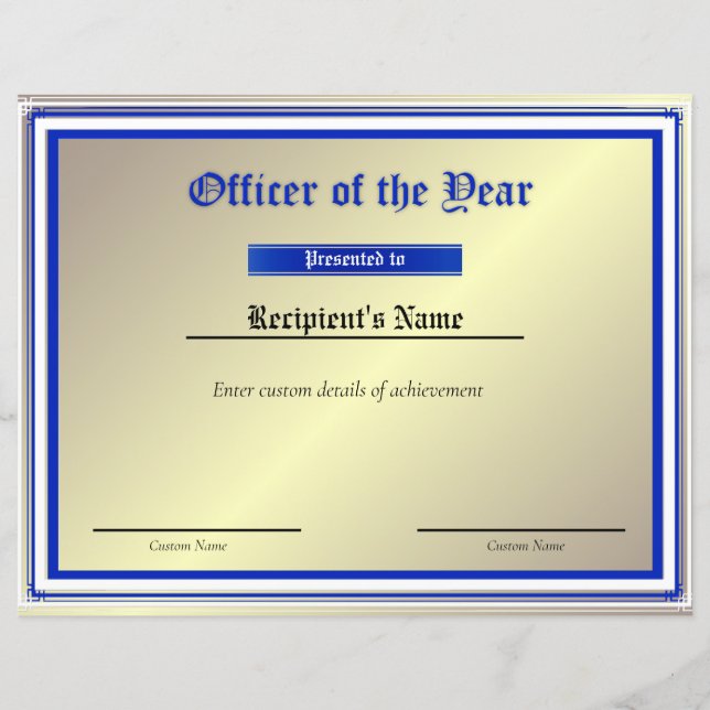 Aangepast thin blue line-vlaggencertificaat (Voorkant)