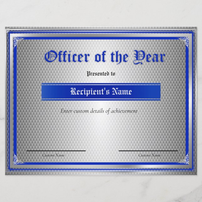 Aangepast thin blue line-vlaggencertificaat (Voorkant)