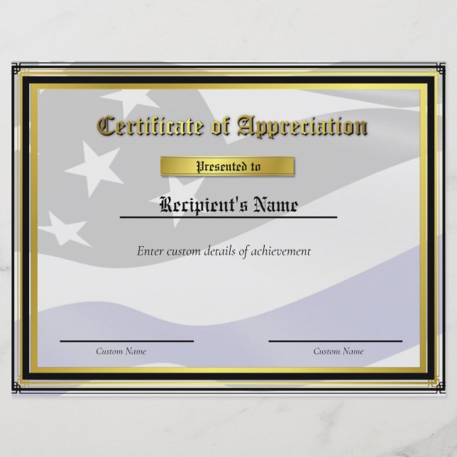 Aangepast thin blue line-vlaggencertificaat (Voorkant)