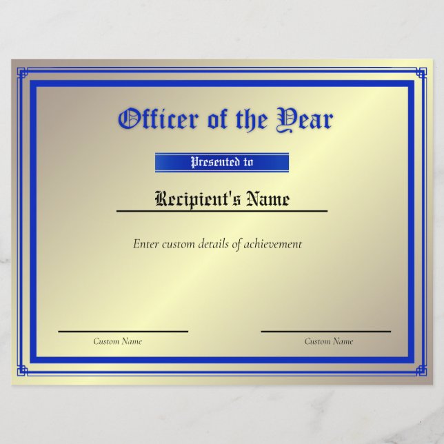 Aangepast thin blue line-vlaggencertificaat (Voorkant)