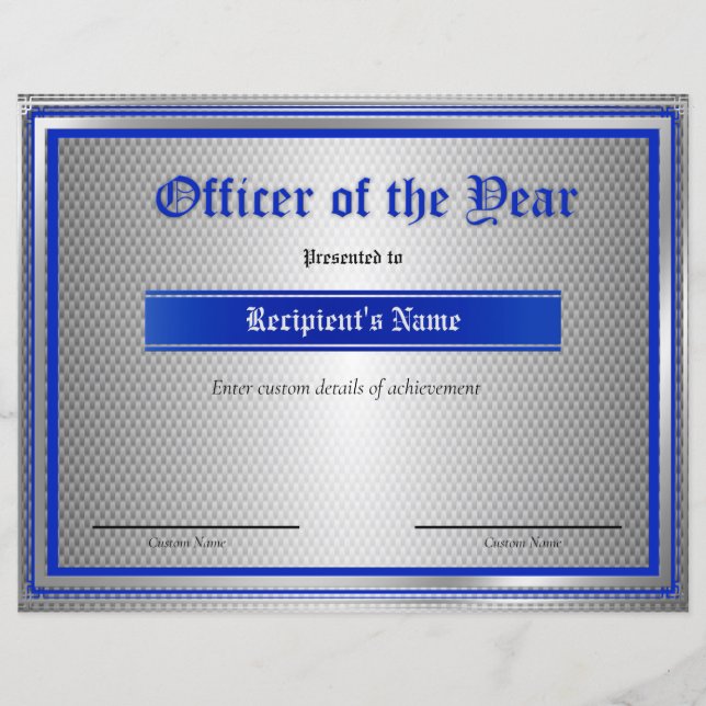 Aangepast thin blue line-vlaggencertificaat (Voorkant)
