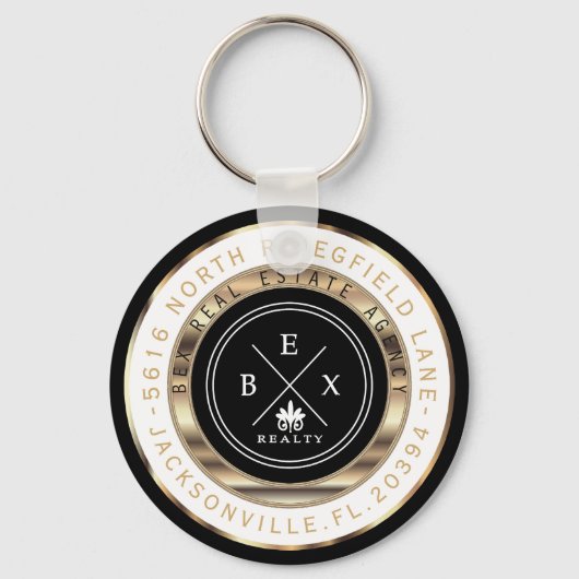 Aangepast - Thuis zwart, goud en wit - Realtor Sleutelhanger (Voorkant)