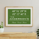 Aangepast thuisadres voor Latitude-reeks - Naam Poster<br><div class="desc">Latitude Longitude Home Decor. Een unieke manier om de locatie van je huis te laten zien. Pas het met om het even welke achtergrondkleur aan. Perfect geschenk voor de opwarming van de aarde. Als je de lengte en breedtegraad van je huis wilt vinden, kopieer en plak je deze link naar...</div>