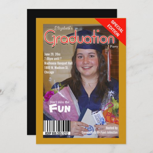 Aangepast tijdschrift Stijl Graduparty Uitnodigen Kaart (Voorkant / Achterkant)